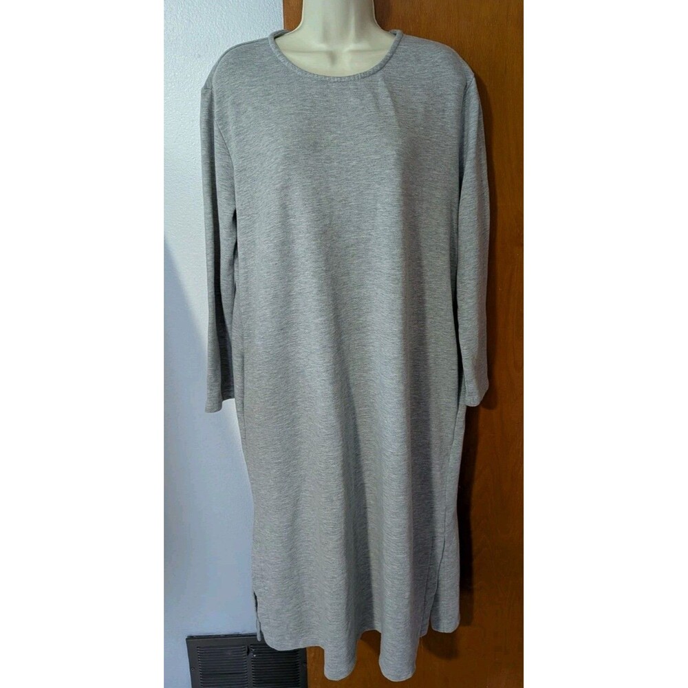 Konny Nursing Maternity Dress Sz L Grey Shift Long Sleeve Midi Breastfeeding